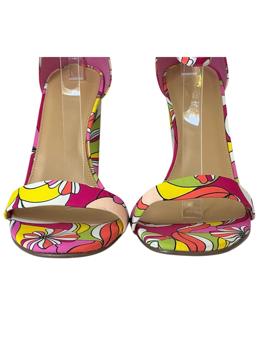 JustFab Sandal Block Heel Bold Floral Lorelai 4” High Heel Pink Green Size 11 - Picture 10 of 16